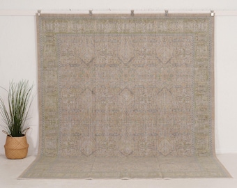 Turkish Wool Rug 8x10 Machine-woven, Neutral | Oushak Area, Living Room Bedroom Farmhouse Decor, 7'11" x 9'11"
