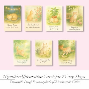 Tarjetas de Afirmaciones para Gatos Dulces – Set Imprimible de 4x6 / Frases de Autocuidado / Arte Kawaii de Gatos / Descarga Instantánea / Tarjetas de Afirmaciones Imprimibles