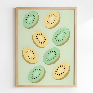 Kiwi Wandkunst, Kiwi Illustration, Digitales Poster, Pastell Ästhetik, Kiwi Frucht Kunst, Küchendeko, Bürodeko
