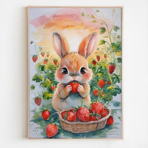 絵画 strawberry & cutie rabbit Cute Bunny And Strawberry