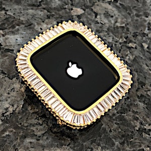 Apple Watch case Baguette Yellow Gold Lab Diamond Apple Watchk  Series 2,3,4,5,6,7,8,9,SE,Ultra Pave Bling 38,42,40,44,41,45,49mm ultra case