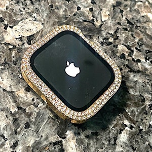 Series 10 42mm 46mm 14k Yellow gold gp pc Apple Watch case 2 row Crystal Apple Watch cover screen protector w/crystal Swarovski Elements