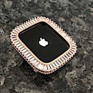 Rose Gold Sparkling Bling Baguette Bezel Case Lab Diamond Apple Watch Case 2,3,4,5,6,7,8,9,SE 38,42,40,44,41,45,49mm Apple Watch Ultra 2