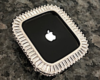 14k White gold Apple Watch case Bling Baguette Case Lab Diamond Apple Watch Case Apple Watch cases Apple Watch covers Apple Watch protectors