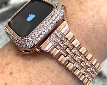 Classy Rose gold Apple Watch Band and or Lab Diamond Apple Watch case Apple Watch cases Apple Watch bands ultra Apple Watch bands