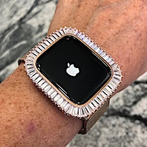 Bling Baguette Bezel Rose Gold Lab Diamond Apple Watch Case Only Series 2,3,3,4,5,6,7,8,9,SE 38,42,40,44,41,45,49mm Ultra Apple Watch bumper