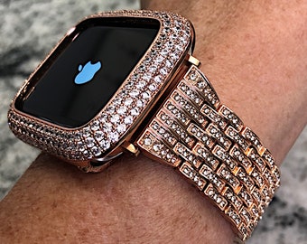 Luxury Rose Gold Crystal Apple Watch Band and or Lab diamond Apple Watch case Apple Watch cover Apple Watch bumper Apple Watch Ultra bands