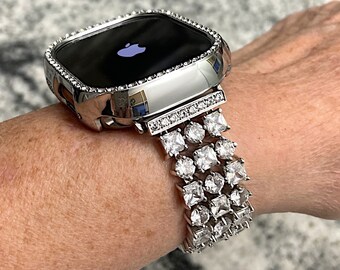 Macy\'s Silver Rhinestone Apple Watch Bezel with Silver Bracelet 38-49mm Coach Women main image 2