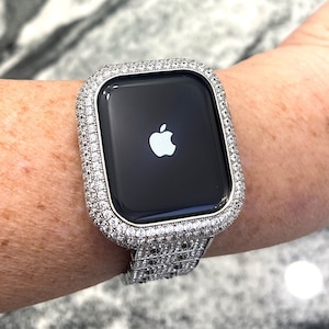 White gold Lab Diamond Apple Watch Case 42,40,42,41,45,46,49 Ultra Series 4,5,6,7,8,9,10,SE Sparkling Bling luxury Apple Watch cases