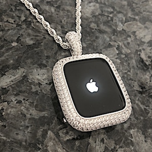 Apple Watch Pendant,Necklace White gold wear on watch or neck Lab Diamond Apple Watch necklace Apple Watch bling Free shipping over 35.