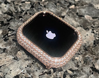 Apple Watch-kast Rose Gold Lab Diamond Apple Watch-kastomlijsting Metaal Micro Pave Bling Bumper 38,40,42,44,41,45,49 Ultra 2 Apple Watch-kast