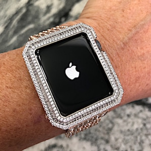 Rose Gold Bling Baguette Bezel Only Lab Diamond Apple Watch Case Cover Metal Series 4,5,6,7,8,I,SE Pave Bling 40,44,41,45mm ipad iphone