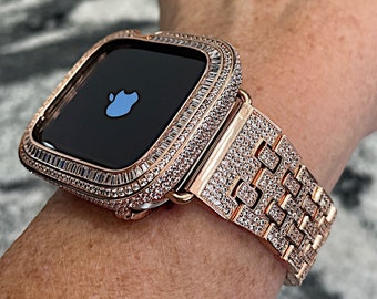 High end Rose Gold Lab Diamond Apple Watch Band and or Lab Diamond Apple Watch case ,Apple Watch cases Apple Watch bands bling watch straps