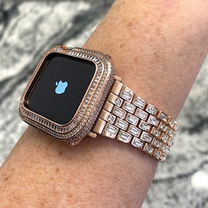 Gorgeous Baguette Apple Watch Band in Rose gold Made with CRYSTALLIZED Swarovski Elements and or Lab Diamond Apple Watch case Bezel