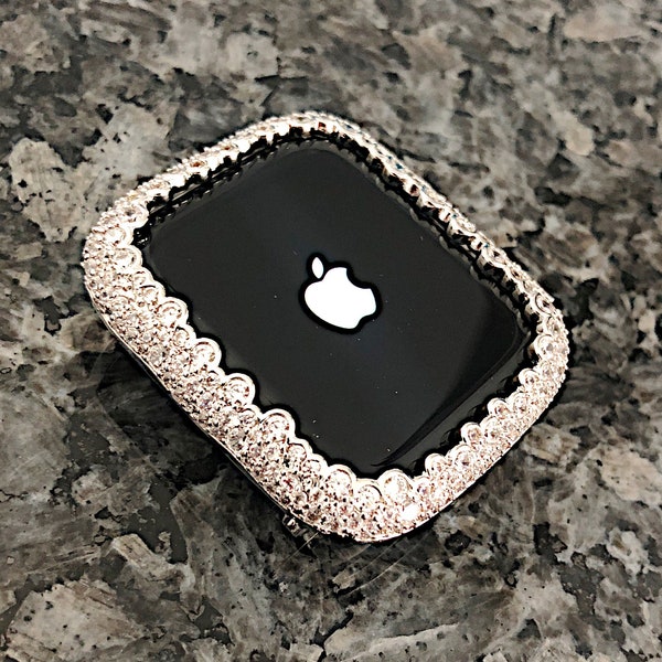 White gold lab diamond bezel case Apple Watch Bezel Case cover Bumper IPhone iPad Micro Pave Bling 38/40 42/44mm Series 2,3,4,5,6,SE