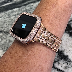 Apple Watch Band and or Rose gold Lab Diamond Apple Watch Case Iphone  bling Apple Watch cases cover All series Apple Watch bands covers