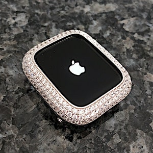 Étui en or blanc avec lunette Lab Diamond pour Apple Watch 42,40,42,41,45,49 Coque Ultra pour Apple Watch, scintillante bling, bling de luxe pour ipad iPhone-