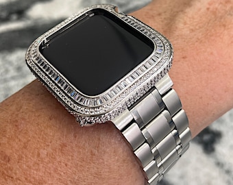 Stainless Apple Watch Band and or Lab Diamond case Bezel Iwatch band Stainless Steel Apple Watch bands Apple Watch cases Apple Watch bling