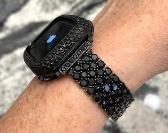 Nieuwste stijl High-end lab diamant Zwart goud Apple Watch Horlogeband en/of Lab Diamond Apple Watch-kast 40,44,41,45,49 Ultra Apple Watch