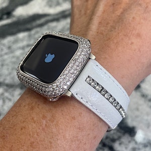 Leather Apple Watch band and or lab diamond Apple Watch case Apple Watch bands Made with CRYSTALLIZED Swarovski Elements Apple Watch cases