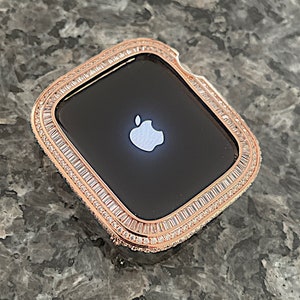 Rose gold Bling Baguette Bezel Only Lab Diamond Apple Watch Case Cover  Metal Series 4,5,6,7,8,9,SE 40,41,44,45mm bumper ipad iphone