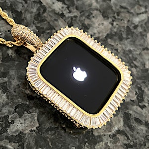 Apple Watch Pendant Yellow Gold Necklace wear on watch or neck Lab Diamond Bling iwatch necklace Apple Watch necklaces Apple Watch pendants