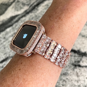 High end mega bling Rose gold Watch Band and or Lab Diamond Apple Watch case bling bezel 38,40,42,44,41,45,49mm Ultra bling Apple Watch