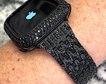 14k gp Black gold Apple Watch crystal Band and or Lab Diamond Apple Watch case Apple Watch cases Apple Watch bands Apple Watch Ultra 41mm-49