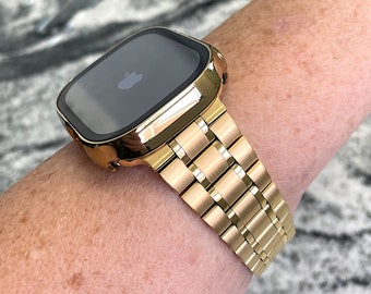 49-mm-Ultra-Apple-Watch-Armband und/oder gelbgoldenes PC-Lünettengehäuse mit integriertem Schutzbildschirm. 49-mm-Ultra-Apple-Watch-Hüllen, Apple-Watch-Armbänder