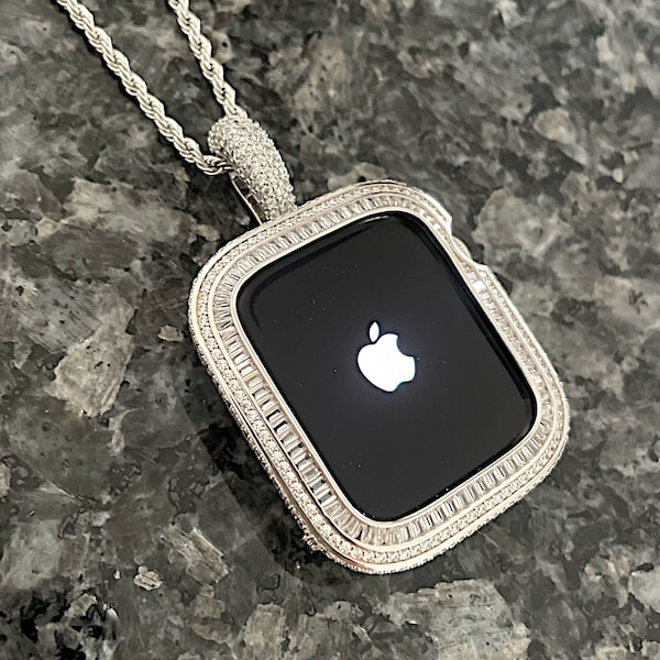 Collier avec pendentif Apple Watch en or blanc à porter sur la montre ou sur le cou Collier Apple Watch avec diamants 40,41,44,45,SE Apple Watch bling