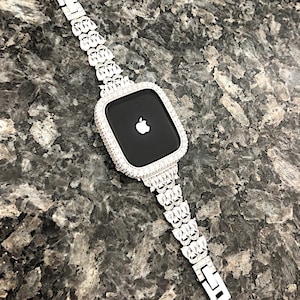 Luxury Bling White gold Apple Watch Band and or Lab Diamond Apple watch case bling Ultra Apple Watch cases Apple Watch bands watch straps