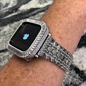 Apple Watch Band and or White Gold Lab Diamond Apple Watch Bezel
