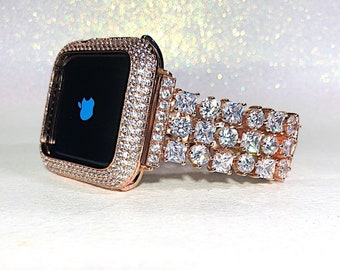 Rose Gold Cz Apple Watch Band and or Lab Diamond Apple Watch case Bezel band bling case Ultra Apple Watch case Apple bands Apple Watch cases