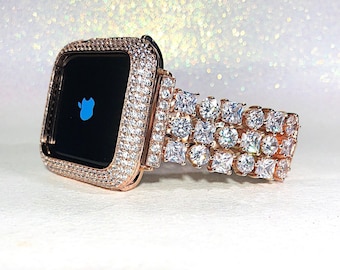 Rose Gold Cz Apple Watch Band en/of Lab Diamond Apple Watch-kast Bezelband blingkast Ultra Apple Watch-kast Apple-banden Apple Watch-hoesjes