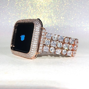 Rose Gold Cz Apple Watch Band and or Lab Diamond Apple Watch case Bezel band bling case Ultra Apple Watch case Apple bands Apple Watch cases