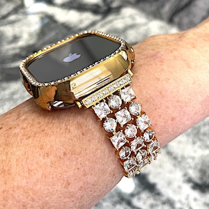 49mm Ultra Apple Watch Band with Cz and or Yellow gold Pc crystal single row Apple Watch case stainless steel band 49mm Apple Ultra bands