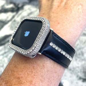 Made with CRYSTALLIZED Swarovski Elements Apple Watch Band Leather Band and or lab diamond Apple Watch series 38/40 40/44 41/45 49mm Ultra