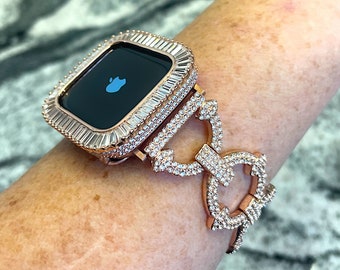 Rose Gold Apple Watch Band and or Lab Diamond Apple Watch case Apple Watch strap Apple Watch bands bling Apple Watch bands bling Apple Watch