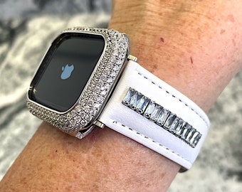White Leather Apple Watch band and or Apple Watch case Apple Watch bands  Apple Watch cases iPhone Apple Watch bands, Apple Watch cases