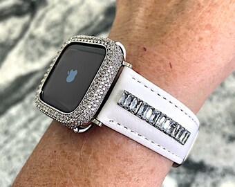 White Leather Apple Watch band and or Apple Watch case Apple Watch bands Apple Watch cases iPhone Apple Watch bands, Apple Watch cases