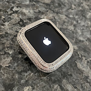 Nuevo conjunto de canal baguette de 3 filas, bisel de oro blanco, bisel de diamante de laboratorio, caja para Apple Watch, serie Bling, joyería para iwatch, iPad, iPhone series 4, 5, 6, SE