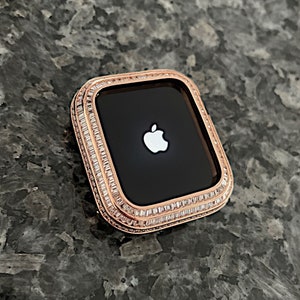 Novo conjunto de canais baguete de 3 fileiras em ouro rosa Moldura Lab Diamond Apple Watch Bezel Case Série Bling iwatch joias ipad Iphone série 4,5,6,SE
