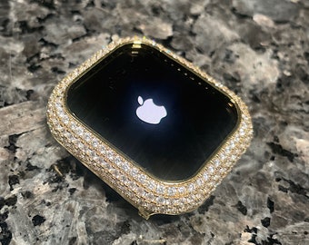 Geelgouden bezelbehuizing Lab Diamond Apple Watch Case iPad IPhone Pave Bling 38,40,42,44,41,45,49mm Ultra Apple Watch-band Apple ultra-hoes