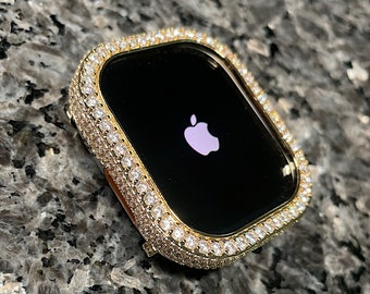 Apple Watch ULTRA Watch case Yellow gold and lab diamond watch cover Apple ultra watch cases Apple Ultra watch covers Apple Ultra bling