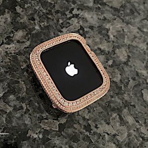 Ensemble de canaux ronds entièrement chargés, lunette en or rose uniquement, boîtier en diamant de laboratoire pour Apple Watch, iwatch ipad, iphone 40 mm, série 44 mm