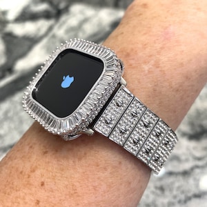 White Gold Cartie Apple Watch Band and or Lab Diamond Apple Watch cover Apple Watch case 38,40,42,44,41,45,49mm Ultra Apple Watch bling