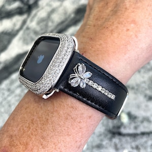 Crystal Butterfly leather Apple Watch Band Made with Crystallized Swarovski Elements and or lab diamond Apple Watch cases Apple Watch bands