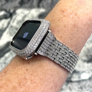White gold Apple Watch Band and or Lab Diamond Apple Watch case Apple Watch cases Apple Watch bands Apple Watch strap Apple Watch Ultra