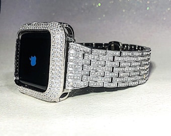 White gold Apple Watch Band and or Lab Diamond Apple Watch case Bezel Iwatch band bling bumper Apple Watch bands Apple Watch cases iPhone
