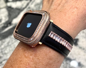 Leather Apple Watch band and or lab diamond Apple Watch case Apple Watch bands Made with CRYSTALLIZED Swarovski Elements Apple Watch cases